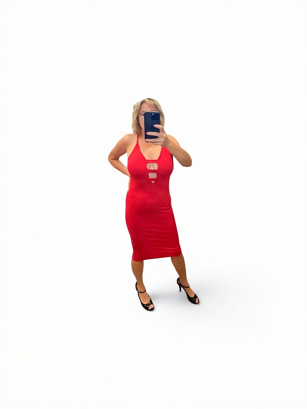GB Red Cutout Halter Bodycon Midi Dress